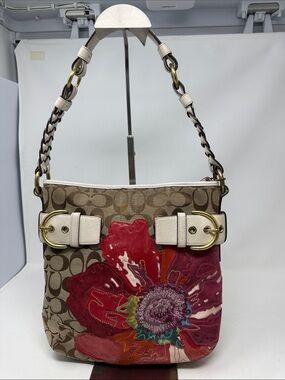 Limited Edition COACH Red Poppy for Peace Floral Signature Shoulder Bag 6123